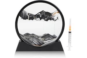 DBREAKS Peinture de sable rotative 3D, decoratif 3D cadre sable mouvant, cadre sablier en verre rond, peinture de sable dynamique, décoration de table de pour les adultes et les enfants,Noir / 12"