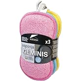 KERKOM Pack of 3 Double-Sided Scrubbers for Delicate Surfaces &ndash; Rough Face Descaling and Soft Absorbent Face &ndash; Ideal for Tabl
