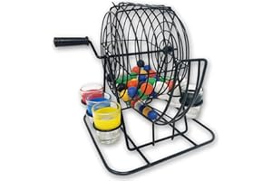 EKNA® Drinking Bingo – Tambor con manivela y soporte – 6 vasos de chupito y 48 bolas – juegos de beber (juego de beber bingo)