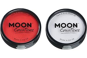 Moon Creations Pro Face & Body Makeup | England Flag Red & White Set Euro 2024 | 36g | Professional Colour Paint Cake Pots Face Painting | Face Paint For Kids Adults, Fancy Dress, Festivals, Halloween