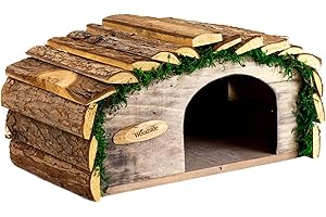 Woodside Hedgehog House & Hibernation Shelter with Bark Roof, Safe & Secure Predator Proof Outdoor Habitat/Feeding Station
