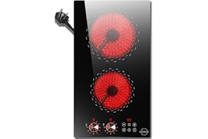 Hobsir hob 2 Zone Ceramic Hob with Plug, Built-in Electric Hob 30cm, 2800W, Touch Control, 9 Heating Levels, Safety Lock,Timer