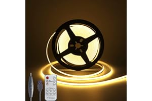 Wisada COB LED Streifen 5m, Dimmbar USB 5V 320LEDs/m Flexibler LED Lichtband Warmweiß COB Nicht Wasserdichte LED TV Hintergrundbeleuchtung Lichterketten mit RF Fernbedienung für Schrankbeleuchtung