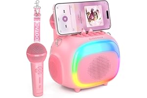 SUDOTACK Mini Karaoke Machine for Kids, KM100 Portable Bluetooth Karaoke Speaker with 2 Wilreless Microphones and Led Lights for Home Party, Birthday Gift for Girls and Boys (Pink)