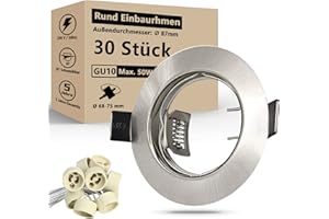 HiBay 30x Spot Encastrable GU10 Set,Cadres de Montage en Inox Brossé pour Spot Led Encastrable 65-68mm Avec Douille GU10,220-240V,Rond,Pour Lampes A LED Ou Halogènes