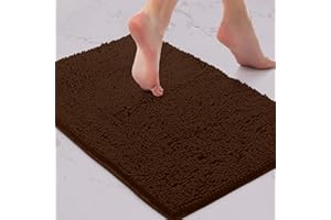 LuxUrux Bath Mat-Extra-Soft Plush Bath Shower Bathroom Rug, 1'' Chenille Microfiber Material, Super Absorbent Shaggy Bath Rug (Brown, 42 x 60 cm)