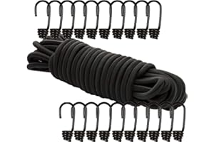 Dreamprint Cuerda expansora de 8 mm, color negro, 20 m, cuerda de goma, cuerda elástica, con 20 ganchos en espiral