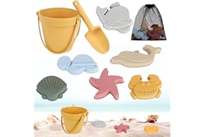 HIULLEN Juego de 8 Juguetes de Arena de Silicona, Juego de Juguetes de Arena para Playa, Caja de Arena con Cubo, Pala y Bolsa de Almacenamiento, para niños, jardín, Viajes, Exterior y Regalos
