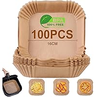 AiQInu Backpapier für Heißluftfritteuse, 100 Stück 16cm BPA-frei Airfryer Backpapier Eckig Wasserdicht Ölfest Pergamentpapier