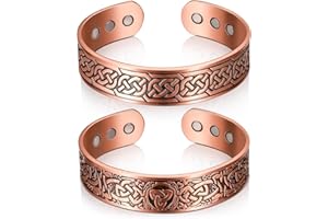 Otuuz 2 Pulseras Magnéticas de Cobre Ajustable de 3500 Gauss con 9 Imanes, Brazalete Sólido con Diseño de Árbol y Celta 2 Estilos(Patrón)