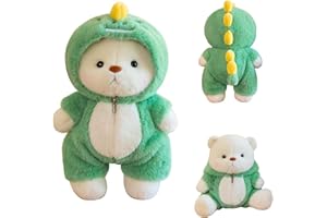 MeYuxg Ours en Peluche,40CM Mignon Peluche Ours avec Amovibles Fermeture éclair Costume de Dinosaure,Super Douce Ourson Mignon,Cadeau d'anniversaire pour Enfants,Filles et Garçons(Vert)