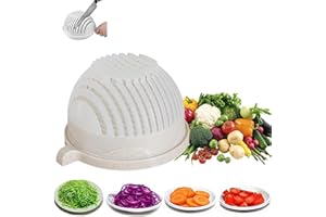 SHYLIEY Salad Cutter bowl Veggie Choppers and Dicers,Veggie Chopper,Safe Food Grade Bpa Free Material Salad Cutter Bowl with Lid Fast Vegetable Cut Set Multifunctional Fruit Salad Set (Beige)