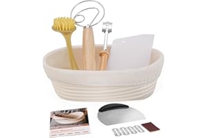 Clheatky Cestino Lievitazione Pane, 25cm Ovale Cesto Lievitazione Pan in Rattan Naturale, Utensili Completi per la Preparazione del Pane per Panettieri Professionisti e Casalingh