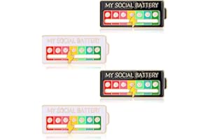 CXXTKCXXLC Mi pin de batería social, 4 pines divertidos Para el estado de ánimo social, pines ajustables con 7 emociones, Broches y alfileres elegantes para mujer (blanco y negro)