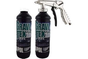 UPol Gravitex Stone Chip Protector White 1 Litre X 2Overpaintable Chassis Protection + Air Application Gun Tough Hard Durable Coating Designed To Reproduce The Manufacturers Original Stone Chip Finish