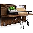 SWTYMIKI Natural Wood Key Holder for Wall, Rustic Key Hanger with 11 Hooks and Mail Holder, Home Decor Key Hooks Wall Mounted for Entryway, Mudroom, Hallway, Office, Living Room, Brown