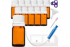 HandsUnity 5ml-12 piezas de Frasco Gotero -Pequeño Frasco de Vidrio Ámbar con Tapón Gotero Vidrio Blanco Marrón set incluye 30 Accesorios