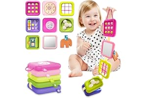 WEIRTOYA Busy Board for 1 Year Old,Montessori Toys for 1 2 3 Year Old Boy Girl Birthday Gifts,8 in1 Toddler Toys Travel Activities Busy Cube,My First Montessori Busy Board (Pink Blue)