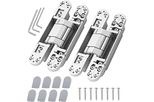 WMLBK Hidden Cross Hinges, 2 Pack Zinc Alloy 180 Degrees Adjustable Invisible Hinges for Wooden and Folding Doors (Silver)
