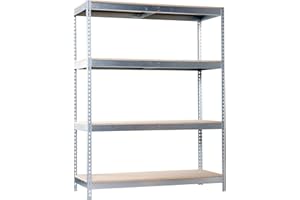 SIMON RACK SimonRack Estantería Metálica Almacenaje, Sin Tornillos, 4 Baldas Madera, Alta Capacidad Carga 400 kg, 2000x1800x750 mm, Estantería Taller Garaje Trastero, Galva/Madera