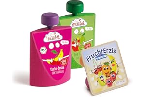‎ERZI Erzi 03092 Kaufladenartikel für Kinder aus Holz, Set FruchtErzis und Quetschie Birne und KiBa von Fruchtbar, Rollenspiele