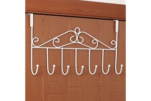 HapiLeap Over Door Hooks 5 Hooks Coat Clothes Storage Rack Wall Hanger (7 Hook (White))
