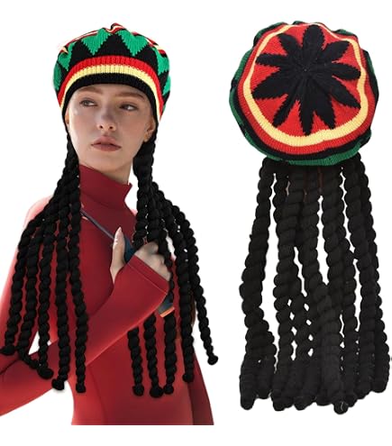 Rastaman Mütze Mit Dreadlocks – Karneval & Mottoparty Hut Für Erwachsene (Unisex), Jamaika Look Mit Angenähten Zöpfen