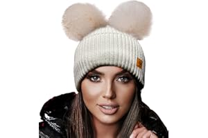 4sold Miki Donne Winter Cappello Invernale Beanie Lavorato a Maglia in Lana con Doppio Pom Pom cap Ski Snowboard Bobble