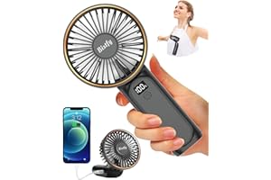 Bistfy Ventilador Portátil de Mano 5200mAh Ultra Silencioso 6 Velocidades USB C Mini Ventilador de Mesa con Pantalla LCD, 180° Plegable con Cordón como Ventilador de Cuello y Powerbank