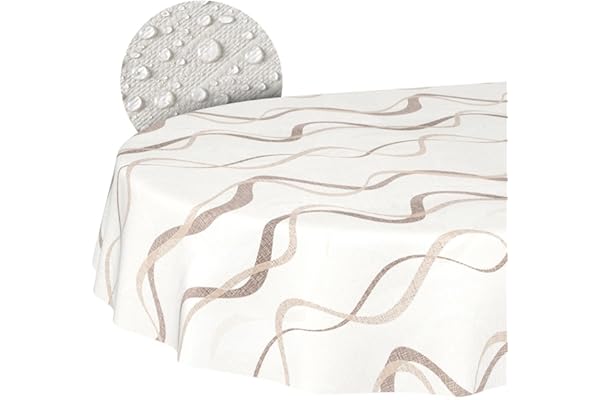 ANRO Nappe en Toile cirée Lavable, pour Table de Jardin, extérieur et intérieur, Ovale, Bord coupé, Vagues, 200 x 140 cm