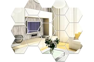 Frevoitna 16 pièces Miroir Hexagonal Mural, Miroir Adhesif Mural Argent 177×153×90mm, Miroirs Muraux Autocollant Hexagone en Acrylique pour Canapé TV Fond Décoration, Chambre, Salon