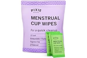 PIXIE CUP Pixie Intimtücher – Spülbar, biologisch abbaubar & pH-ausgeglichen – Einzeln verpackte Tücher für unterwegs & öffentliche Toiletten – Reinigung für Menstruationstassen & -scheiben (20 Count)