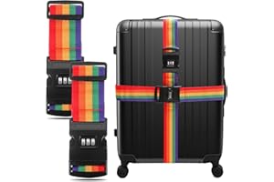 YOOSSO Lot de 2 Sangles pour Bagage, Sangle Valise Voyage avec Code Sangle de Bagage Réglable pour Valise Bagage Sac de Voyage Accessoire de Voyage(Couleur Arc-en-Ciel)