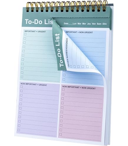 2 Bloc-notes To Do List A5 - Agenda Journalier Avec Spirale - 52 Pages Chacun - Planification Travail/étude