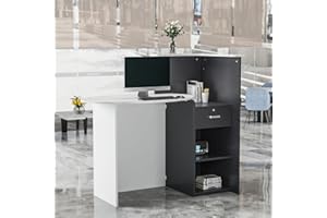 DEZAGCE Banco di reception, cassette di ricevimento, cassette di ricevimento, mobili per ufficio, reception, banco reception, banco reception, banco reception, bianco e nero, MDF, 40 x 121 x 110 cm