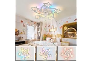 CAUNMAR Lampada ventilatore da soffitto con luce e telecomando silenzioso, Ceiling Fan With Light con luce RGB regolabile a 6 velocità per soggiorno, sala da pranzo bianco