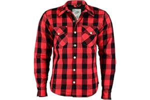 BOSMOTO Motorrad Kevlar Aramid gefüttert Schutz Flanell Hemd, (M, Rot/schwarz)