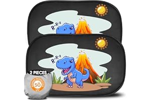 AVIDA ZEN Pare Soleil Voiture Bébé [ Protection 50 UV Certifiée - 2 Pièces ] Paresoleil vitre Lateral Dino | Pare-soleils Auto Adhésif d’Haute Qualité : protégez Vos Enfants et Vos Animaux domestiques !