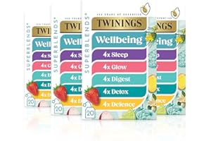 Twinings Superblends Wellbeing Collection - Selection of our bestselling blends: Defence, Glow, Digest, Detox & Sleep Tea Bags, 4 x boxes of 20 biodegradable tea bags, 80 bags in total