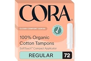 Cora 36 Organic Cotton Tampons with BPA Free Plastic Applicator Chlorine and Toxin Free Regular