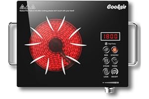 Cooksir Single Ceramic Hob Portable with BS Plug, Plug in Ceramic Hob, Knob and Touch Control, Electric Hob 1 Ring 2000W, Tabletop with Handle, Rubber Foot Mats, Safety Lock, 230V