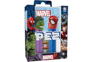 PEZ – Twin pack Licence Marvel – Combinaison unique de bonbons aux goûts fruits et d’un distributeur – Contient 2 distributeurs PEZ + 4 recharges de bonbons personnages - modèles aléatoires
