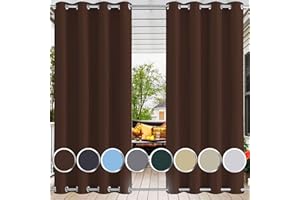 UFAMILUK rideau exterieur impermeable imperméable avec double oeillet anti froid anti chaleur rideau occultant thermiques isolants anti froid pour pergola extérieur balcon Marron 300x200cm (BxH 1 pièce)