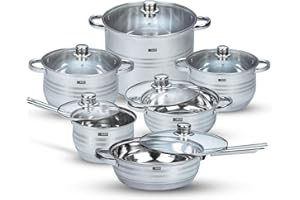 AKH HOUSEWARE Stainless Steel Cooking Pots and Pans Cookware Set of 6 - Frying Pan with Lid - Saucepan - Cooking Pot - Casserole Dishes - Stockpot - Mirror Coated Heavy Duty Kitchen Accessories Utensi