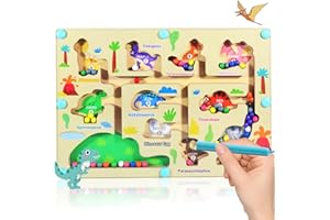 Solinorex Magnetspiel Labyrinth Spielzeug Busy Board, Dinosaurier Magnetisches Perlenlabyrinth aus Wachsholz – Lernspielzeug für Kinder ab 3 Jahren mit Zählfunktion & Motorikförderung