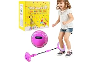 Aonuily Ankle Skip Ball for Kids with Counter, Timer, Cal Calculator, Gifts for Age 5 6 7 8 9 10+, Foldable Flashing Jumping Ball Garden Games Outdoor Toy for Kids Xmas Present (Pink)