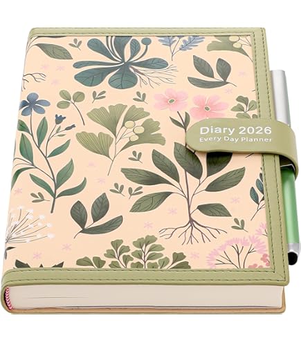 MANOA® Agenda 2026 "VIDA" Día Por Página - Medidas (A5+) 20 X 23 Cm - 380 Páginas - Incluye Separadores Mensuales (Con Stickers Y Bolígrafo