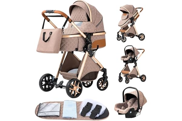 YAZOCO Poussette 3 en 1 Pliable Poussette Bebe Confort Moustiquaire, Couvre - Pieds, Porte - Gobelet, Coussin Poussettes et Landaus