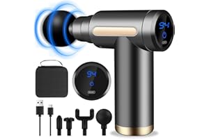 AQXONG Mini pistola per Massaggio Muscolare, Pistola da Massaggio Ultra Silenziosa 45DB, 6 Velocità, 4 Testine Massaggianti, Display LCD, Massaggiatore Portatile per Alleviare i Dolori Muscolari