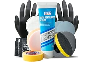 ENR Pulir Faros Coche+ líquido Protector,Kit Pulido reparación con Adaptador Taladro, Pasta limpiadora Potente Adecuado para Todos los Faros Amarillos Oscuros Desgastados.